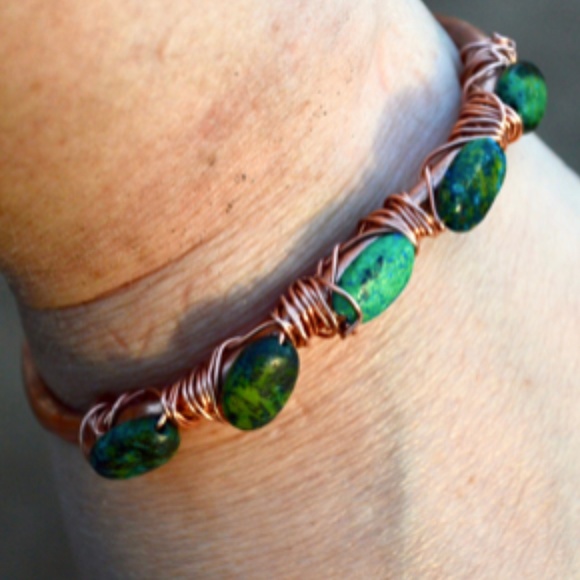 Chrysocolla Copper Bangle Cuff Bracelet Gemstone - Picture 5 of 5